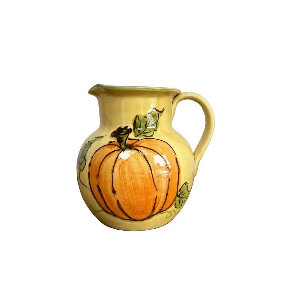 Williams Sonoma Fall Harvest Pumpkin Large Ceramic Pitcher Hand Painted Italy